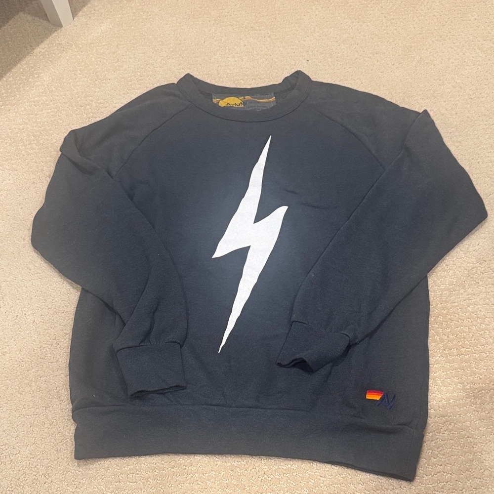 Aviator Nation Charcoal Sweatshirt and Sweatpants with White Lightning NWT - Picture 2 of 7